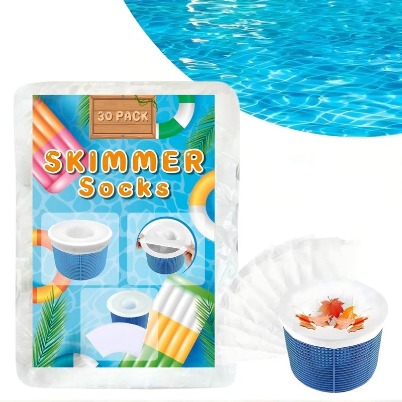Bellar 30-Packs Pool Skimmer Socks Above Ground Pool Ultra Fine Mesh Screen Socks Inground & Above Ground Pools Reusable Filter Socks for Pool Skimmer Turbo Dog Hair Catcher for Pool Skimmer Baskets - Image 2
